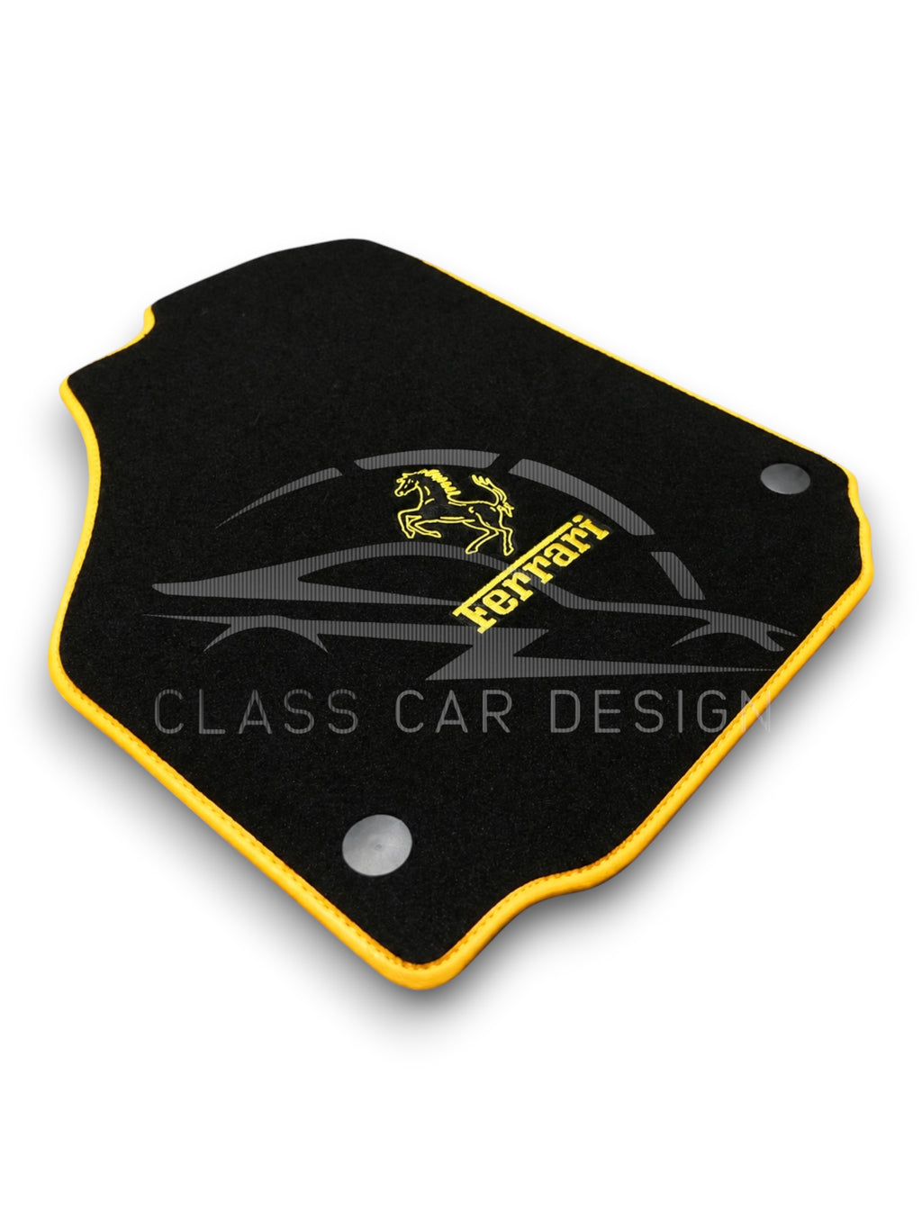Ferrari Testarossa (1984-1996) Custom Fit Floor Mats Prancing Horse Yellow Edging - Complete Set Overview | Class Car Design