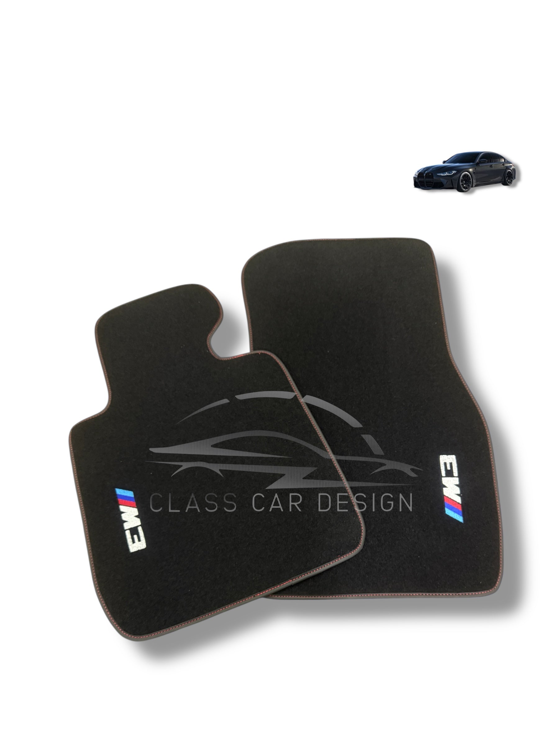 BMW M3 E46 (2000-2006) Custom Fit Floor Mats M Red Stitching - Complete Set Overview | Class Car Design