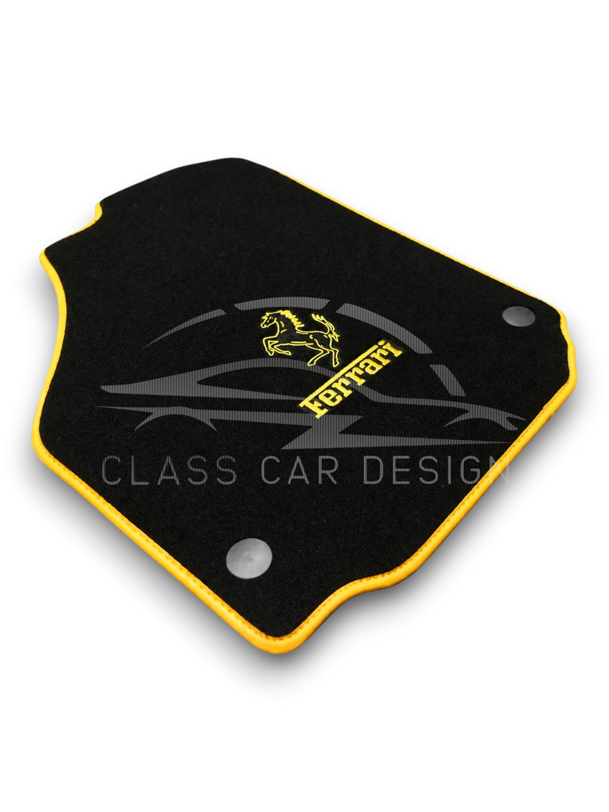 Ferrari FF (2011-2016) Custom Fit Floor Mats Prancing Horse Yellow Edging - Complete Set Overview | Class Car Design