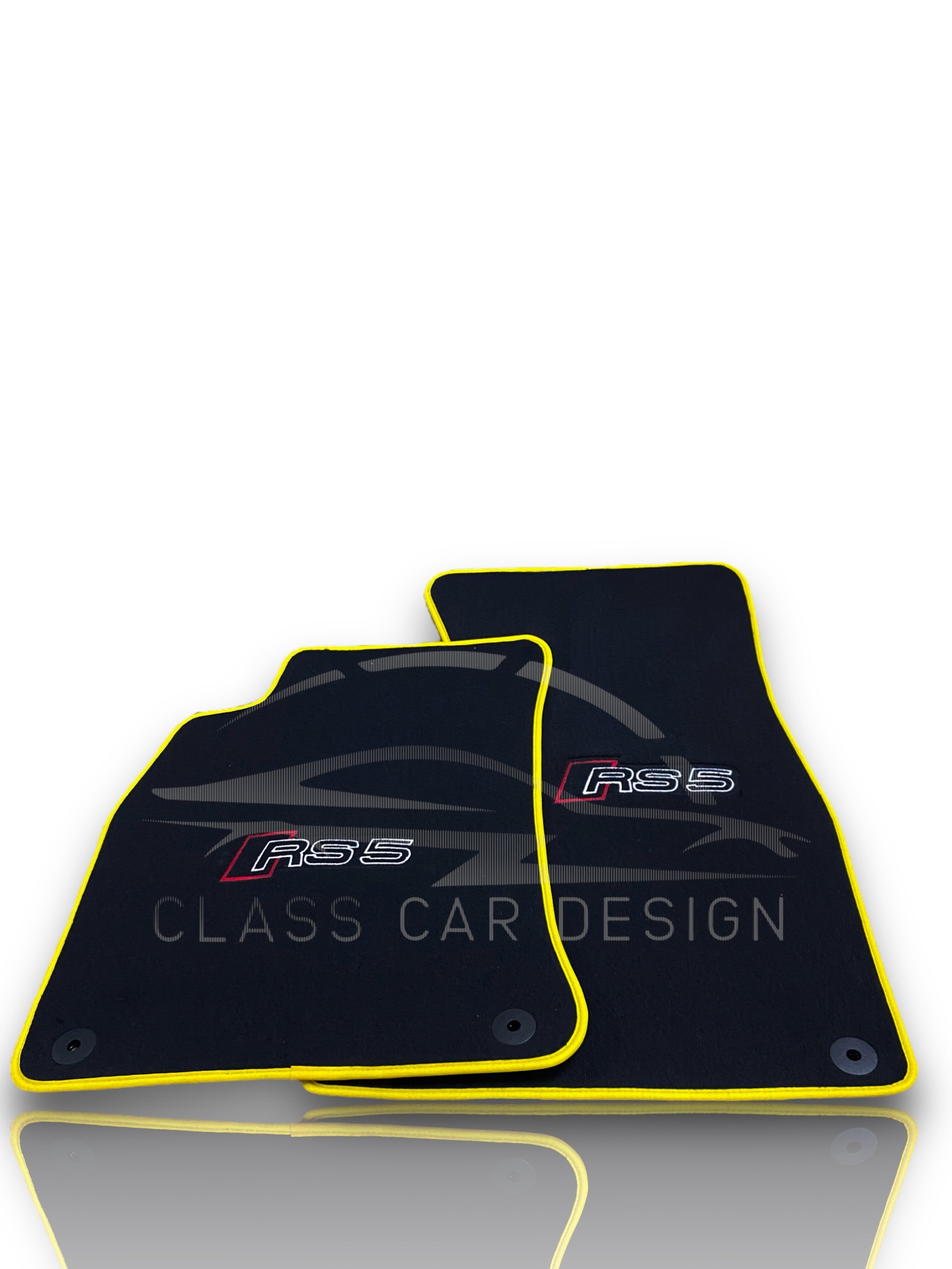 Audi RS 5 B9 2-Door Coupe (2017-2024) Custom Fit Floor Mats Yellow Edging - Complete Set Overview | Class Car Design