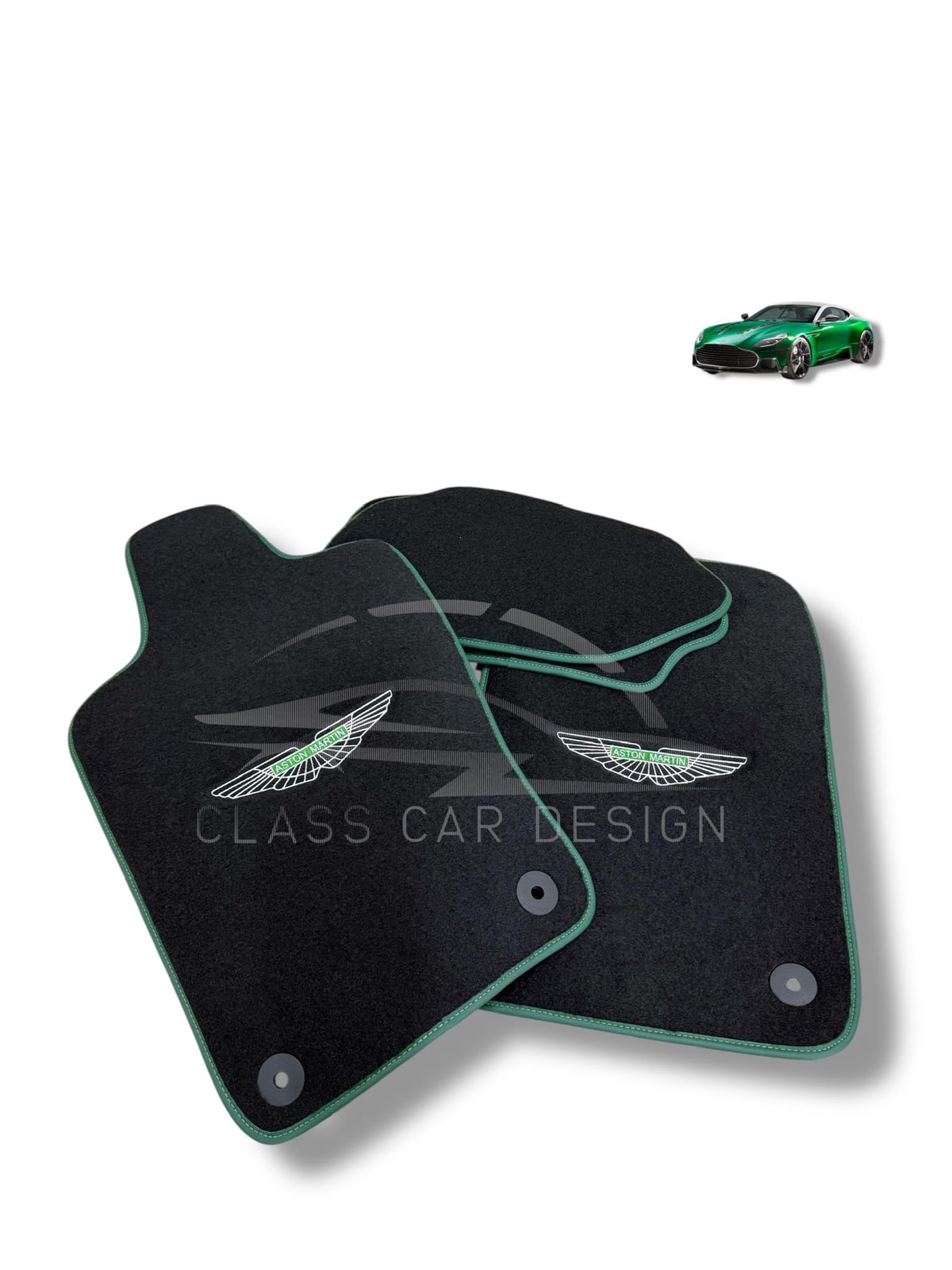 Aston Martin V8 Vantage (2005-2018) Custom Fit Floor Mats AMR Green - Complete Set Overview | Class Car Design