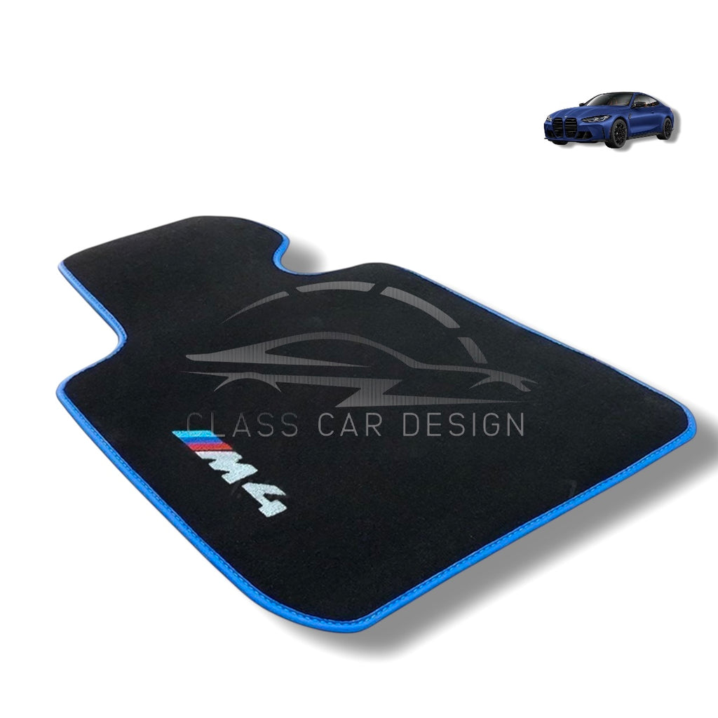 BMW M4 Series F82 (2014-2020) Custom Fit Floor Mats M Blue Edging - Complete Set Overview | Class Car Design