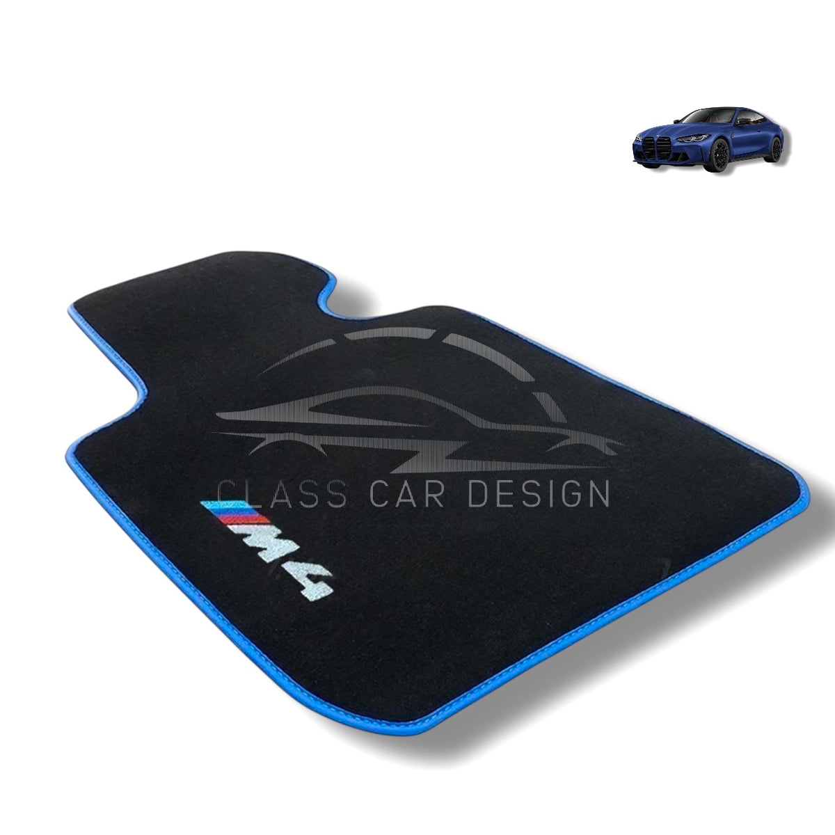 BMW M4 Series F82 (2014-2020) Custom Fit Floor Mats M Blue Edging - Complete Set Overview | Class Car Design