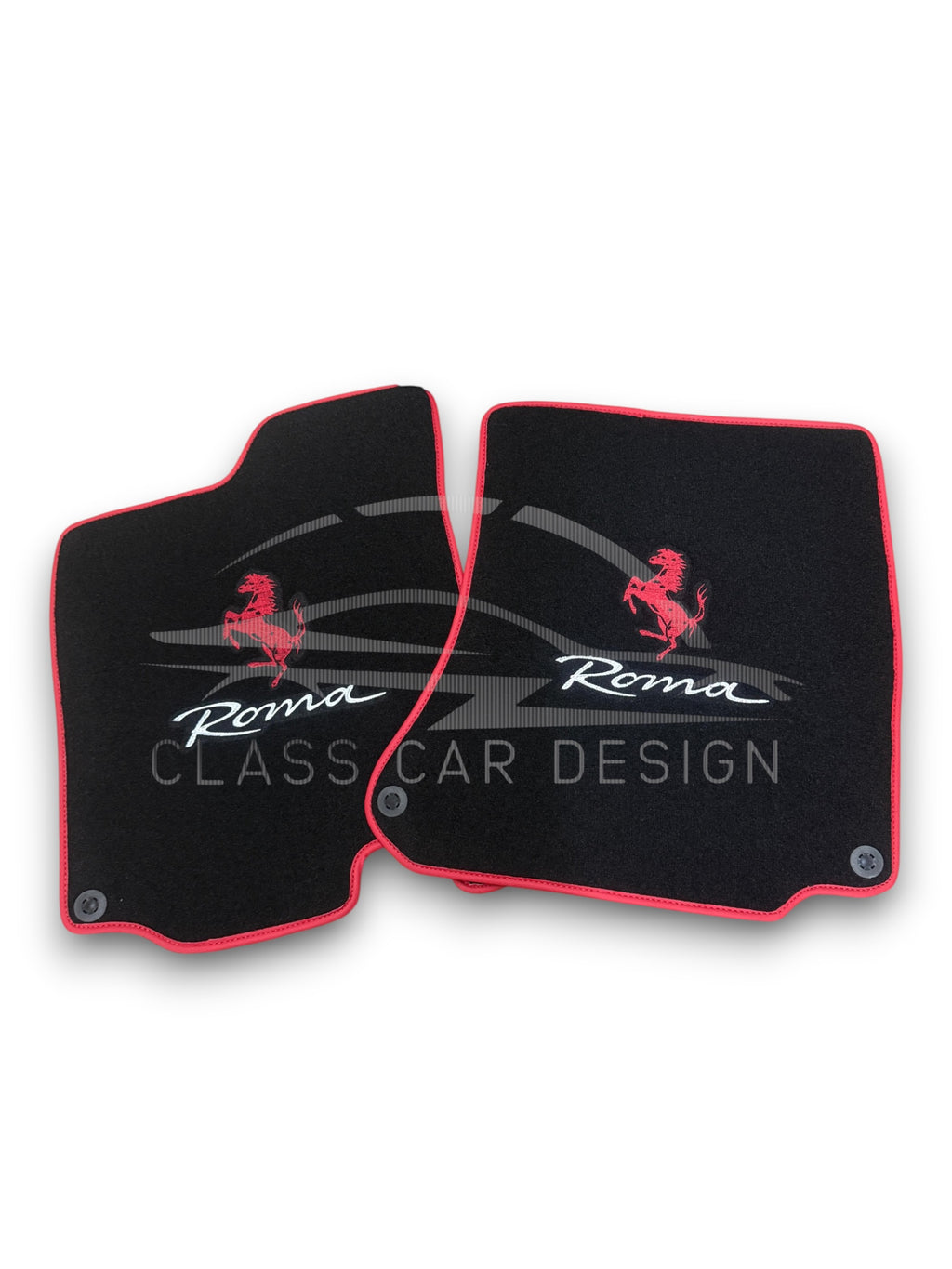 Ferrari Roma (2021-2024) Custom Fit Floor Mats Emblem Red Edging - Complete Set Overview | Class Car Design