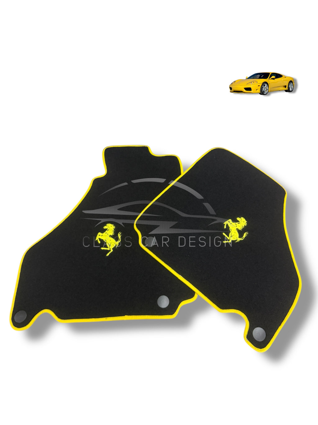 Ferrari Roma (2021-2024) Custom Fit Floor Mats Yellow Edging - Complete Set Overview | Class Car Design