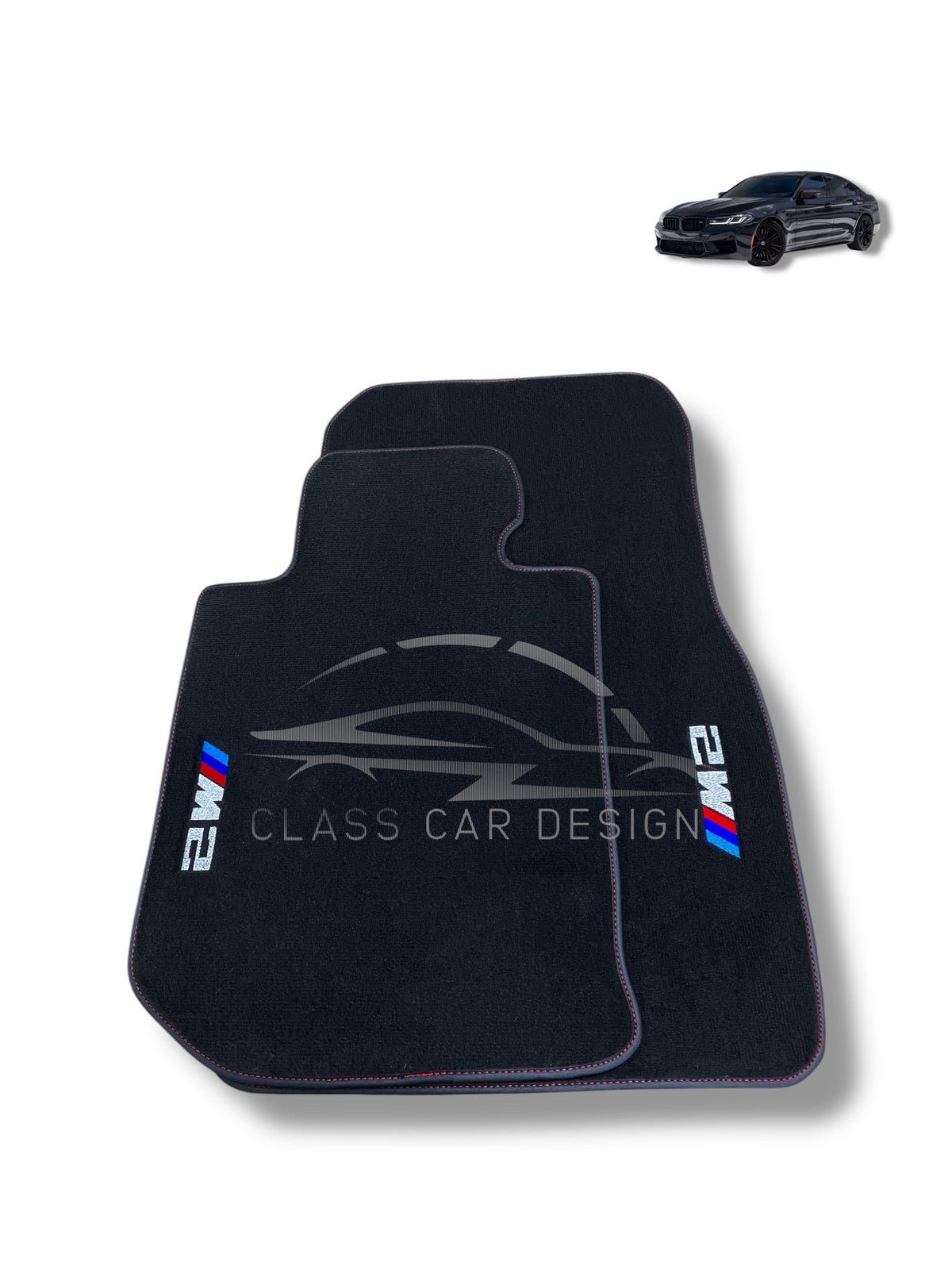 BMW M2 G87 (2023-2025) Custom Fit Floor Mats M Red Stitching - Complete Set Overview | Class Car Design