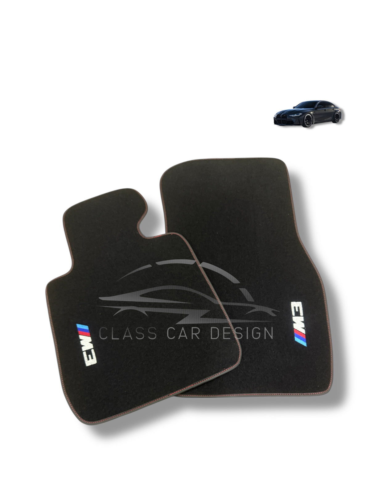 BMW M3 E36 (1992-1999) Custom Fit Floor Mats M Red Stitching - Complete Set Overview | Class Car Design