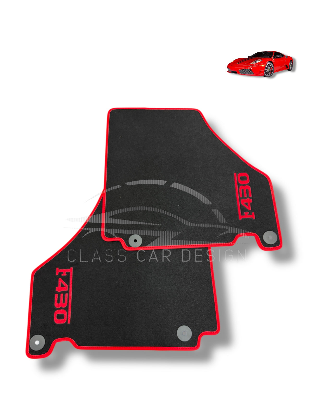 Ferrari F430 (2004-2009) Custom Fit Floor Mats Emblem Red Edging - Complete Set Overview | Class Car Design