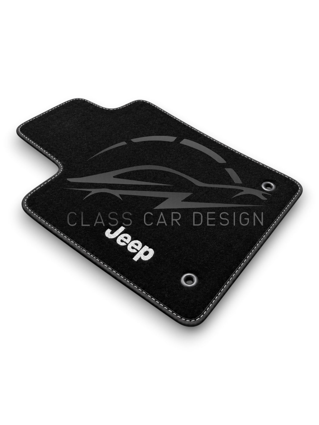 Jeep Liberty KJ (2001-2007) Custom Fit Floor Mats Emblem White Stitching - Complete Set Overview | Class Car Design
