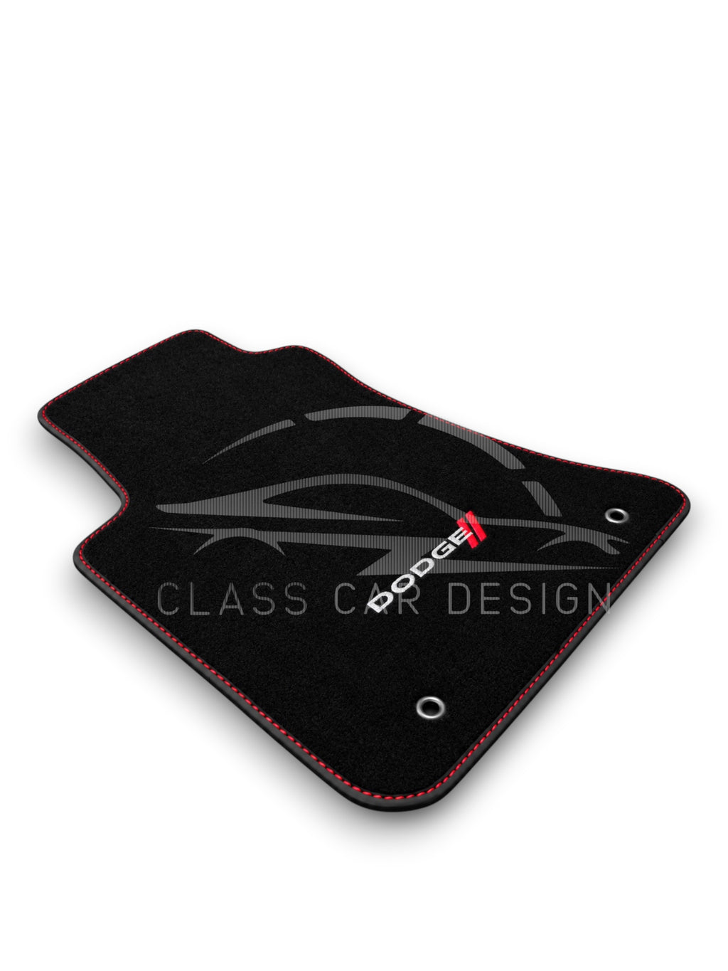 Dodge Challenger (2008+) Custom Fit Floor Mats Emblem Red Stitching - Complete Set Overview | Class Car Design