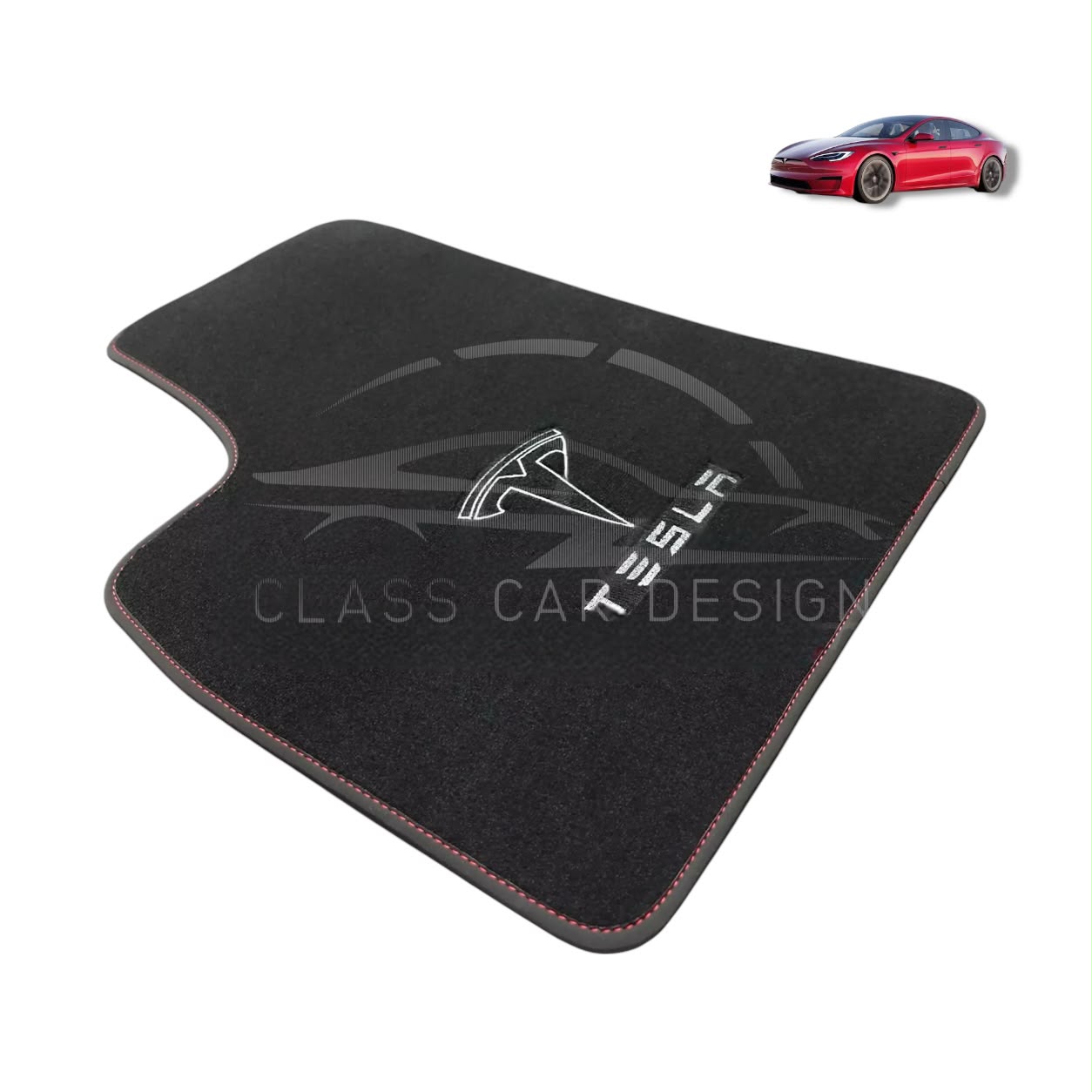 Tesla Model X (2015+) Custom Fit Floor Mats Plaid Red - Complete Set Overview | Class Car Design