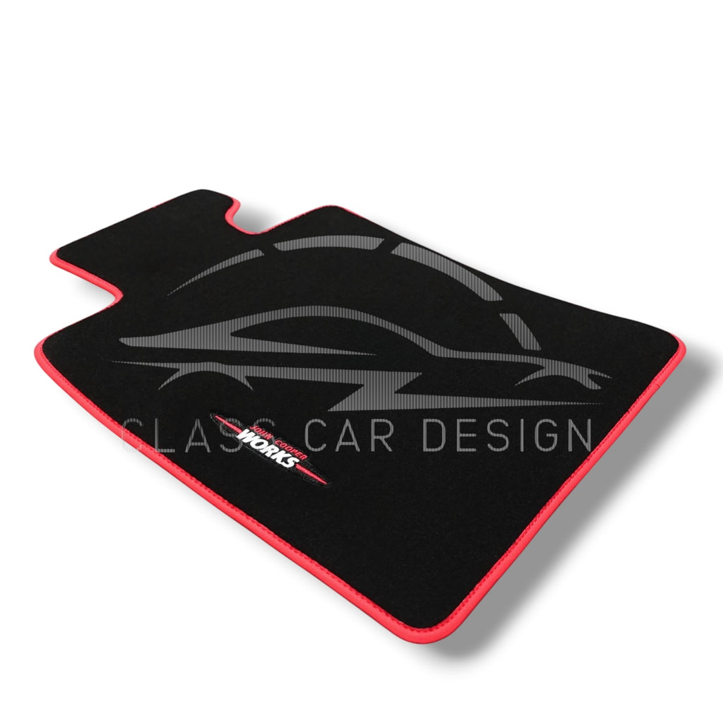Mini Cooper F55 5-Door (2015+) Custom Fit Floor Mats JCW Red Edging - Complete Set Overview | Class Car Design