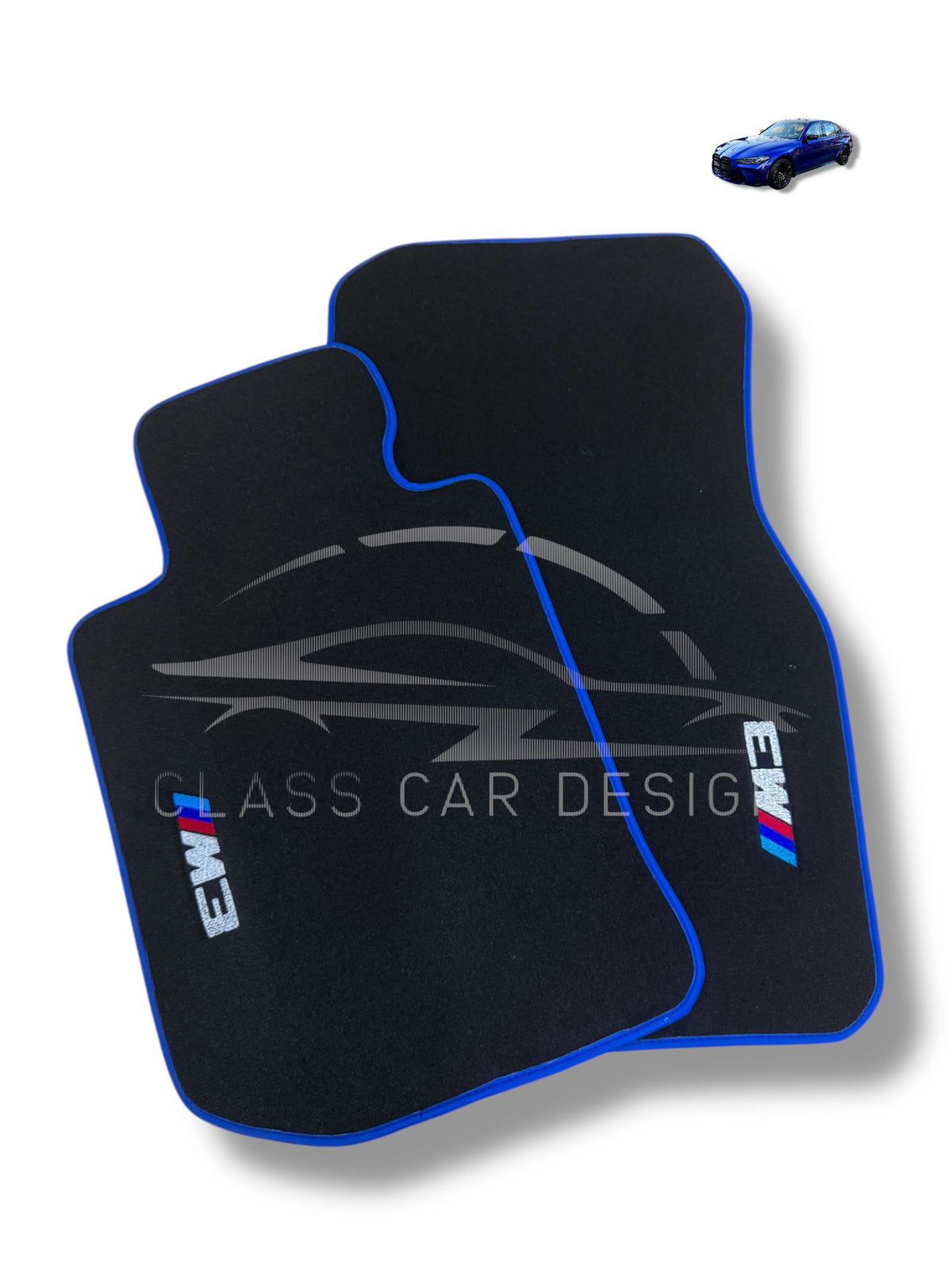 BMW M3 E30 (1986-1991) Custom Fit Floor Mats M Blue Edging - Complete Set Overview | Class Car Design
