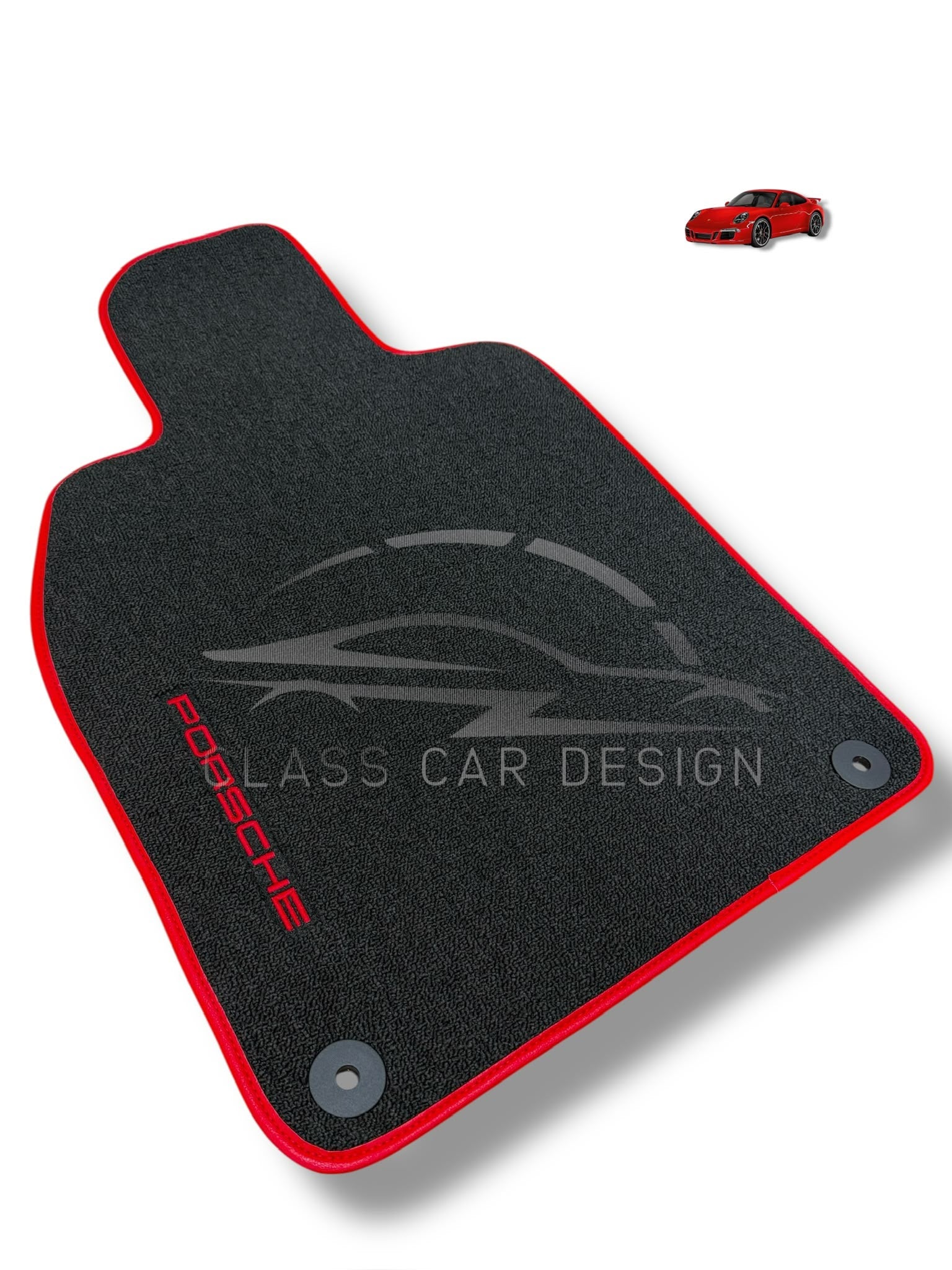 Porsche Cayman 981 (2012-2016) Custom Fit Floor Mats Red Edging - Complete Set Overview | Class Car Design