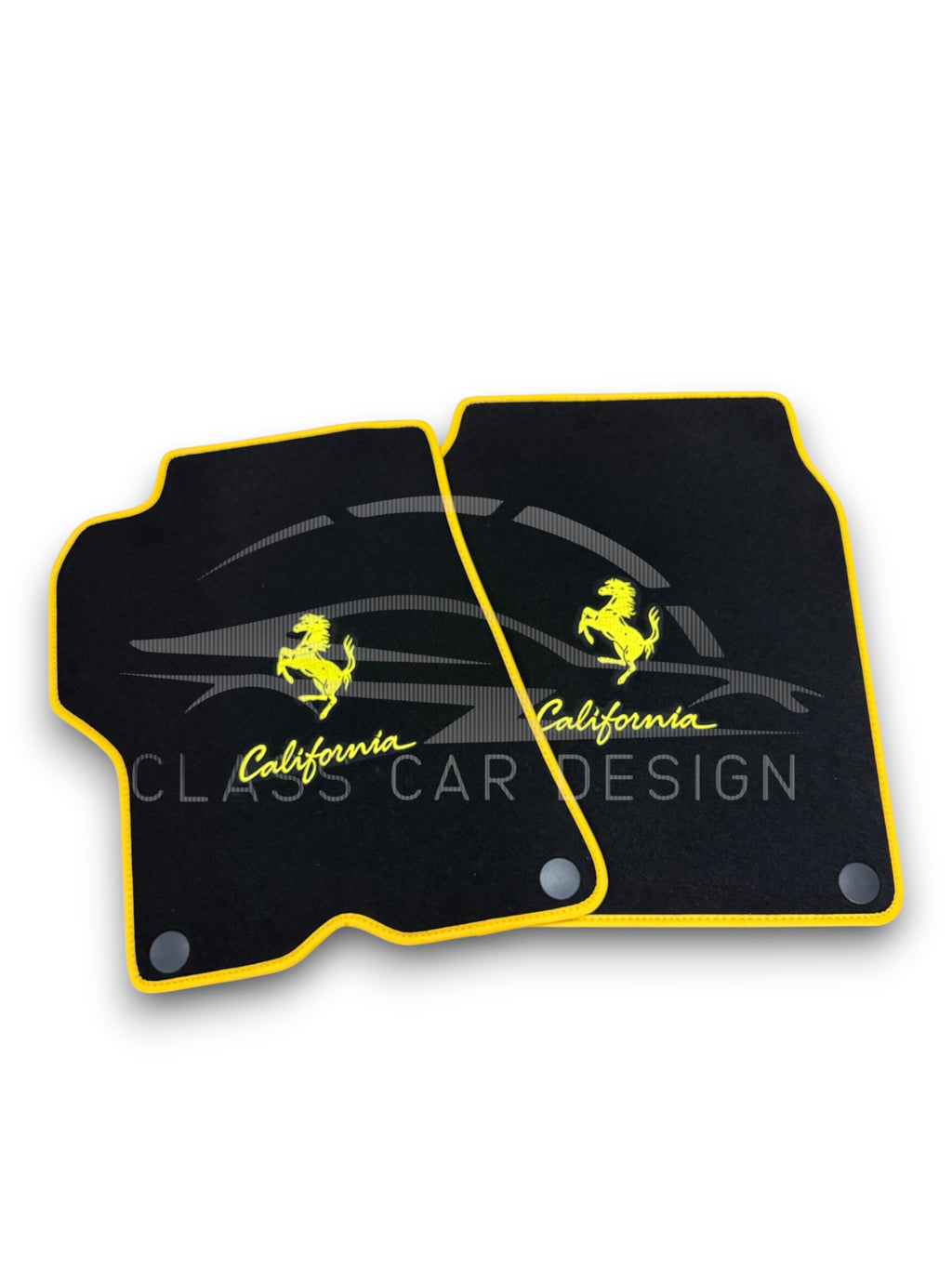 Ferrari California T (2015-2018) Custom Fit Floor Mats Emblem Yellow Edging - Complete Set Overview | Class Car Design