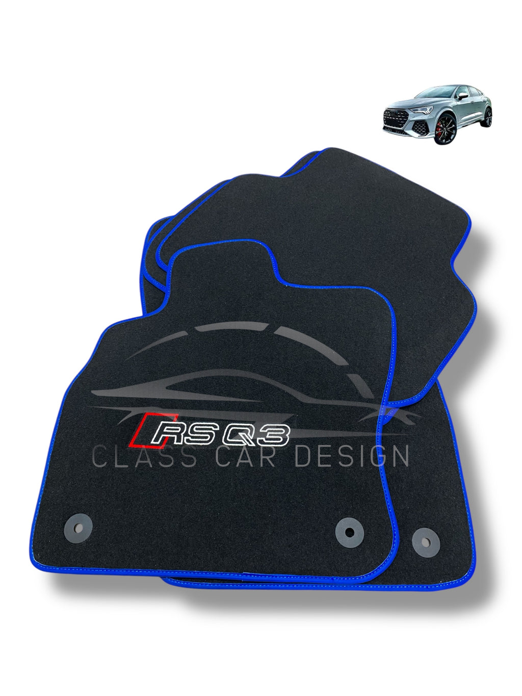 Audi RS Q3 (2013-2024) Custom Fit Floor Mats Blue Edging - Complete Set Overview | Class Car Design