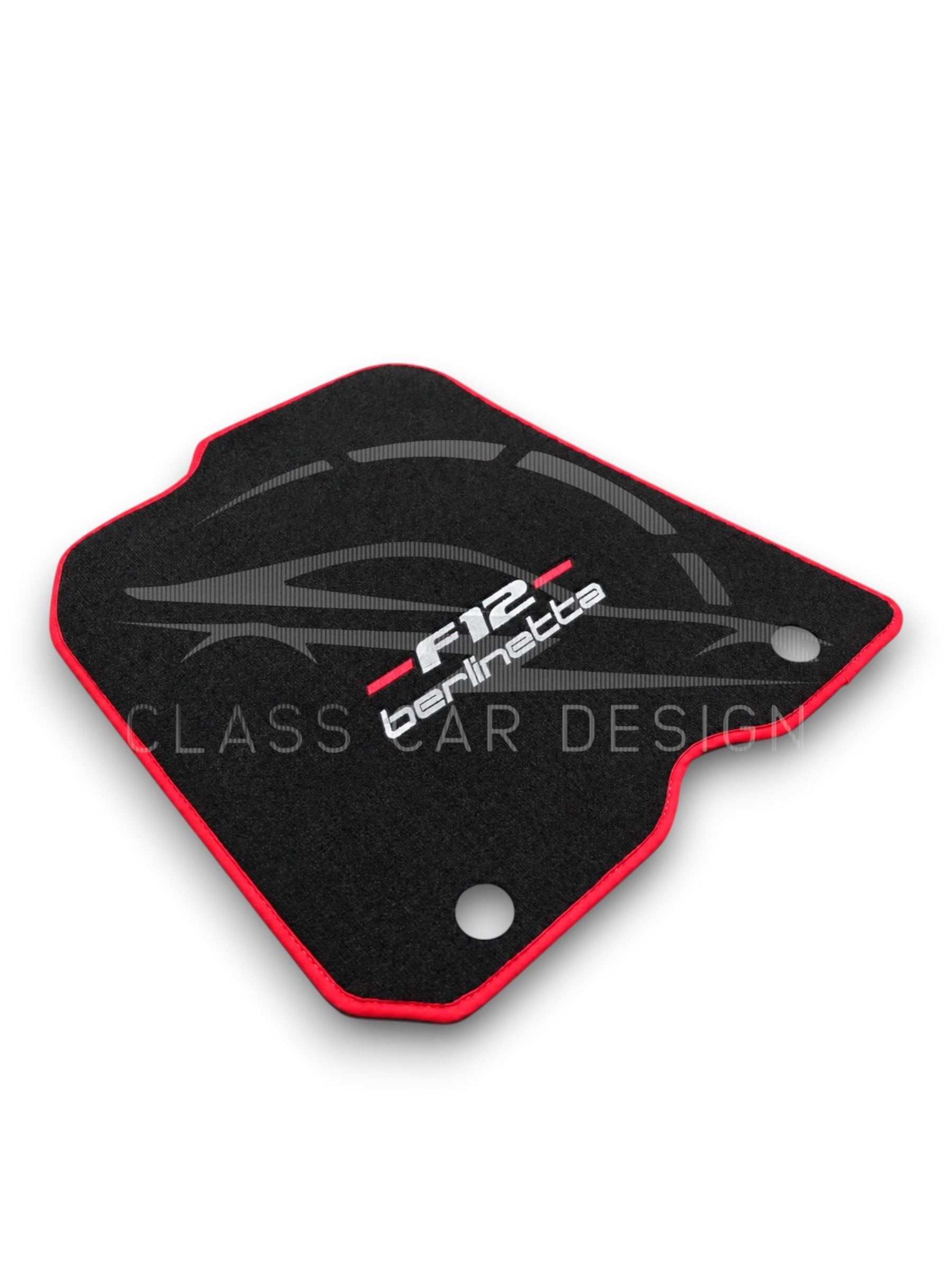 Ferrari F12 Berlinetta (2012-2022) Custom Fit Floor Mats Emblem Red Edging - Complete Set Overview | Class Car Design