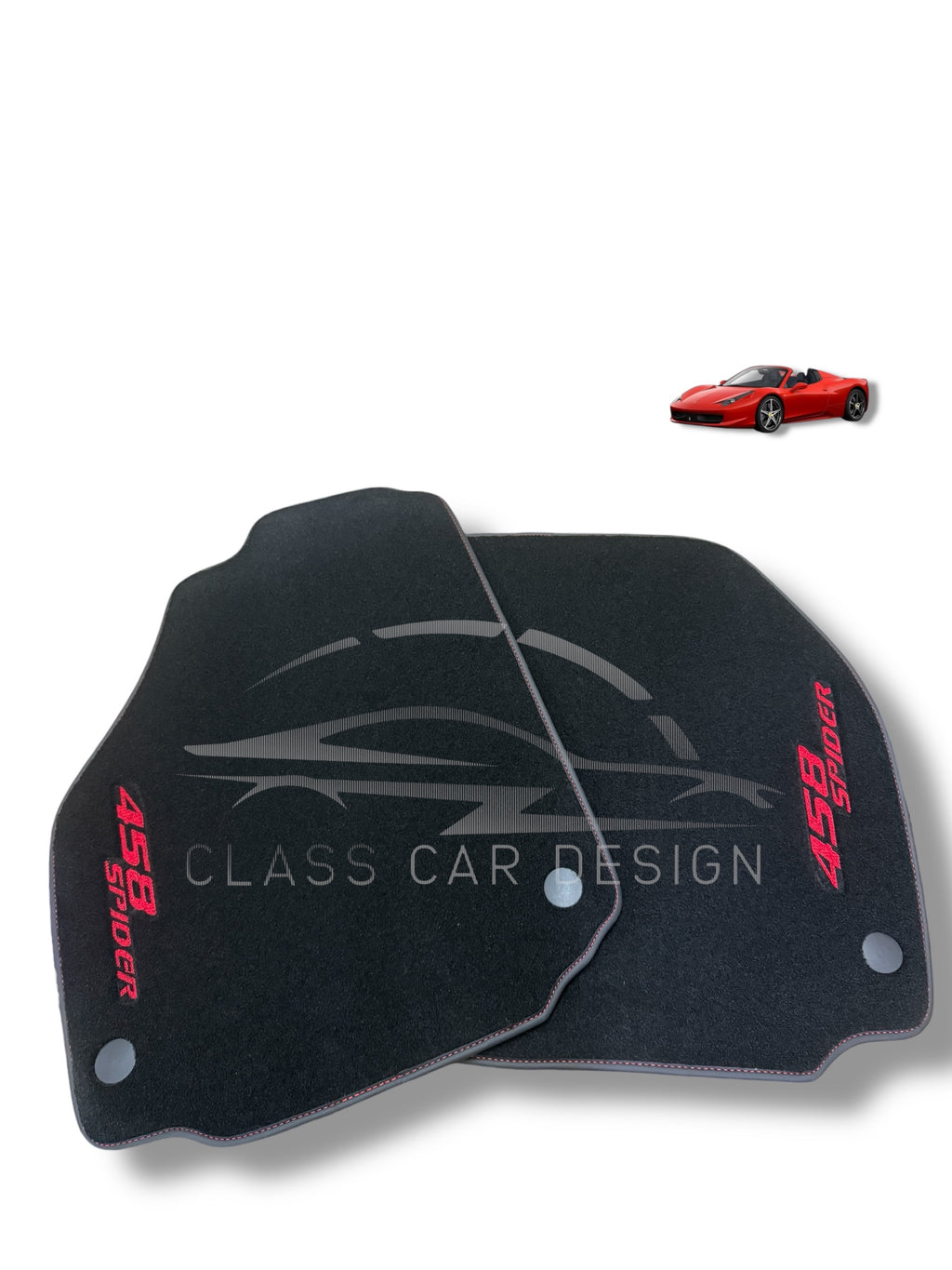 Ferrari 458 (2009-2015) Custom Fit Floor Mats Spider Red Stitching - Complete Set Overview | Class Car Design