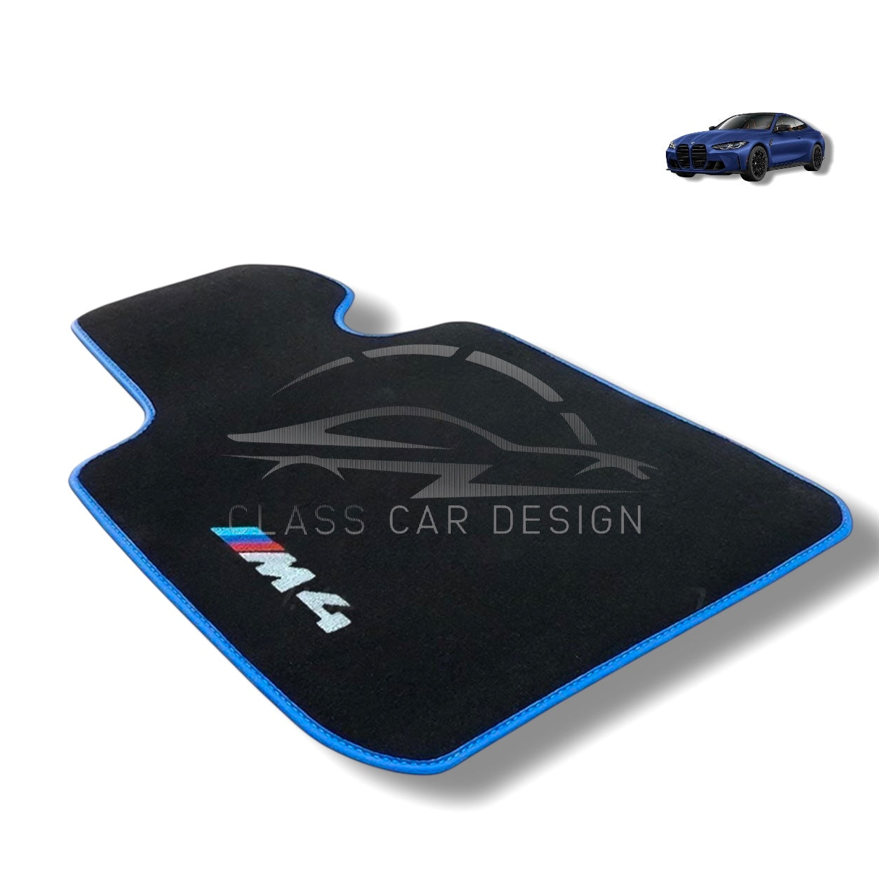 BMW M4 Series F83 (2015-2020) Custom Fit Floor Mats M Blue Edging - Complete Set Overview | Class Car Design