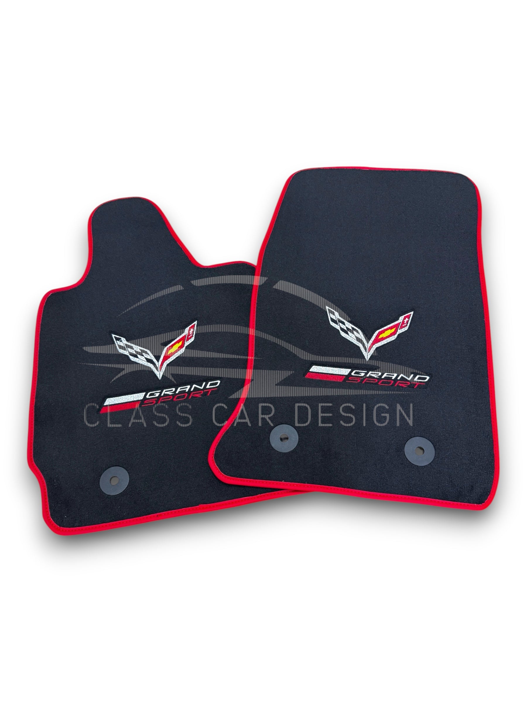 Chevrolet Corvette C8 (2020+) Custom Fit Floor Mats Grand Sport Red Edging - Complete Set Overview | Class Car Design