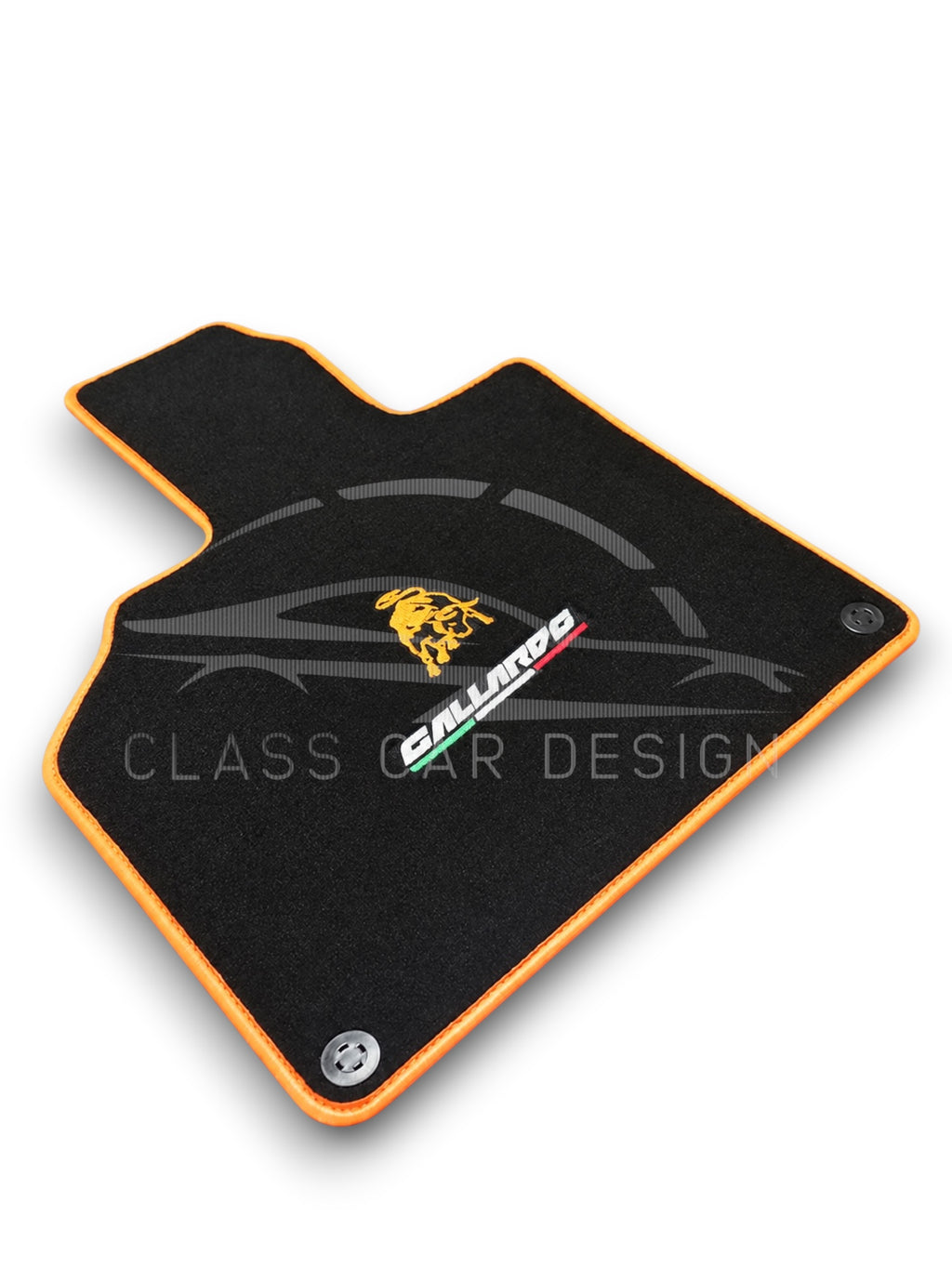 Lamborghini Gallardo Custom Fit Floor Mats Emblem Orange Edging - Complete Set Overview | Class Car Design