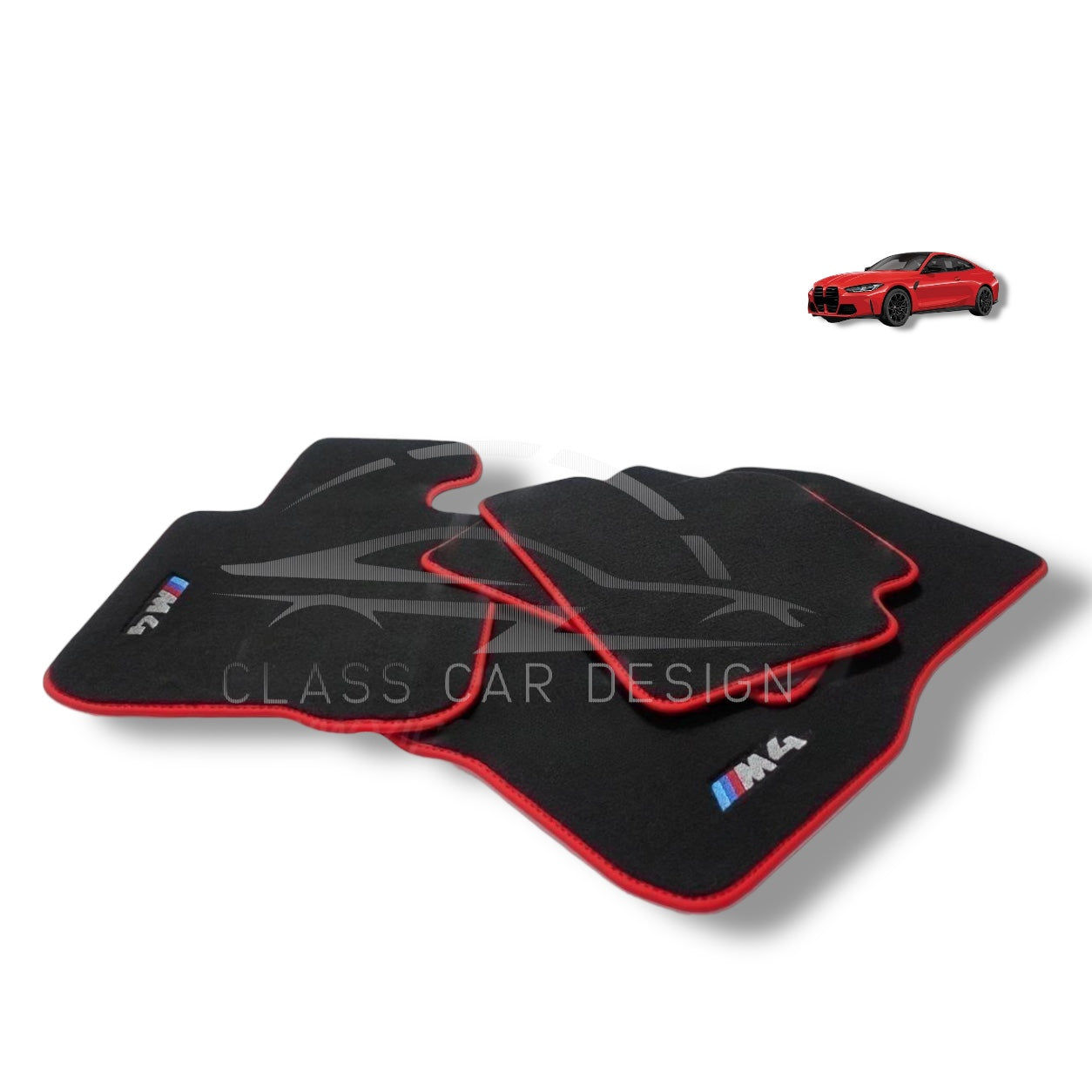 BMW M4 G83 (2021-2025) Custom Fit Floor Mats M Blue Edging - Full Set Top View | Class Car Design