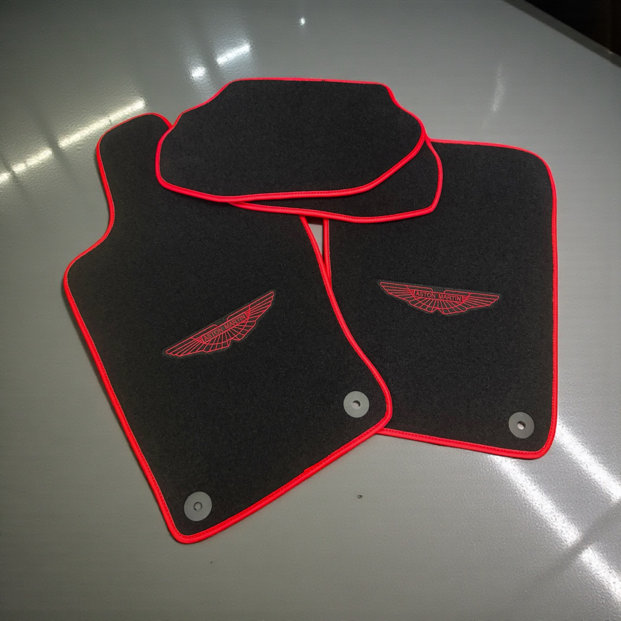 Aston Martin V12 Vanquish (2024-2025) Custom Fit Floor Mats AMR Red - Full Set Top View | Class Car Design
