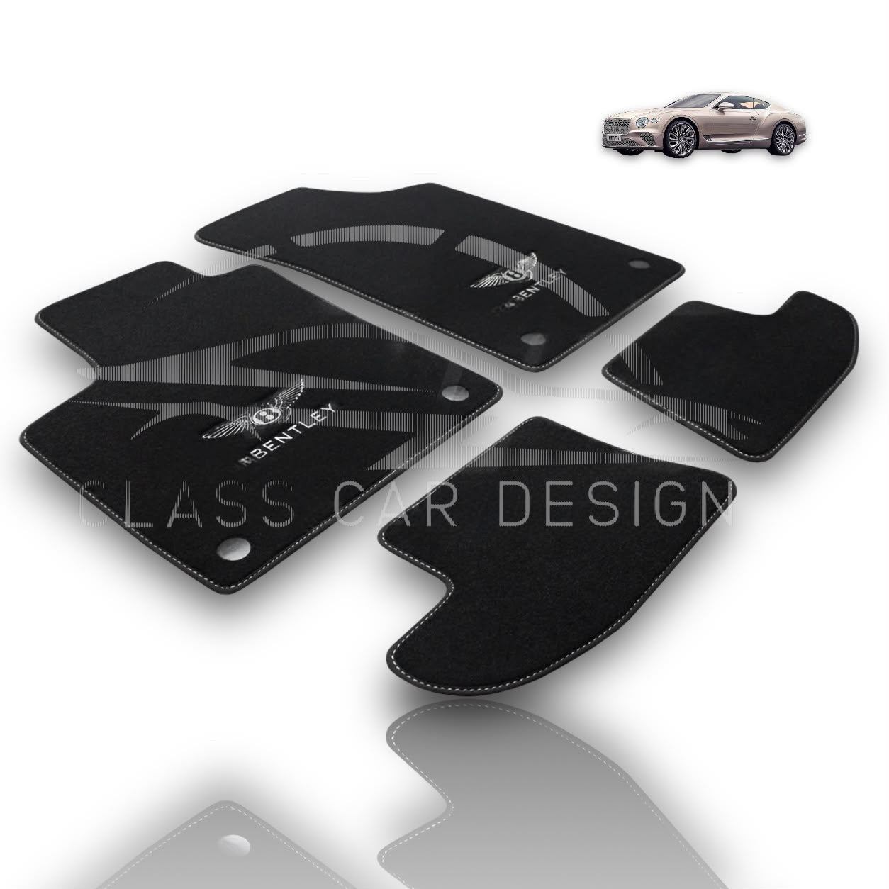 Bentley Flying Spur (2005-2013) Custom Fit Floor Mats Mulliner Black - Full Set Top View | Class Car Design