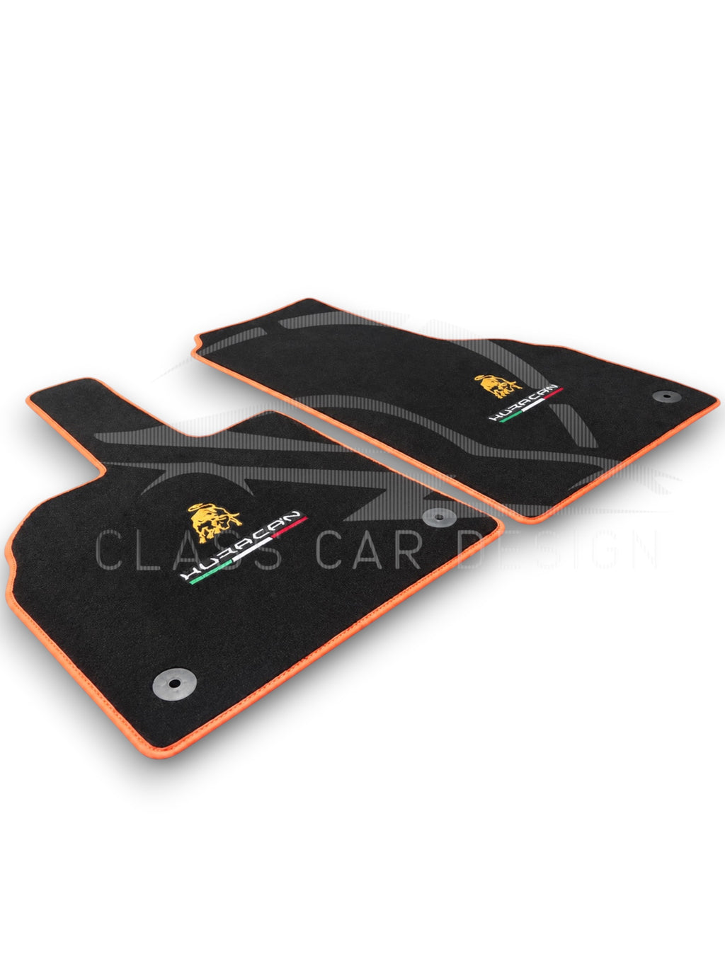 Lamborghini Huracan STO Custom Fit Floor Mats Emblem Orange Edging - Full Set Top View | Class Car Design