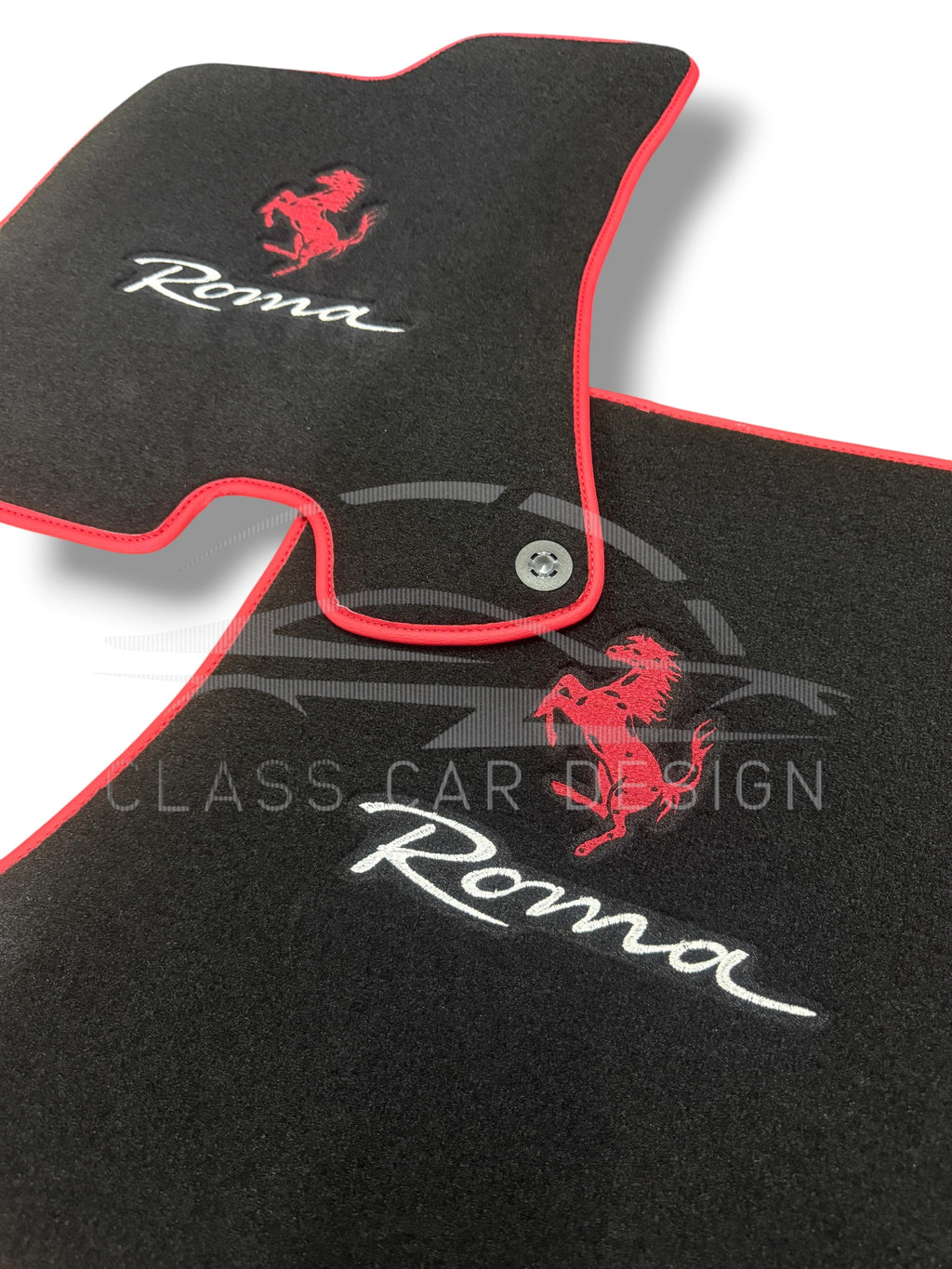 Ferrari Roma (2021-2024) Custom Fit Floor Mats Emblem Red Edging - Full Set Top View | Class Car Design
