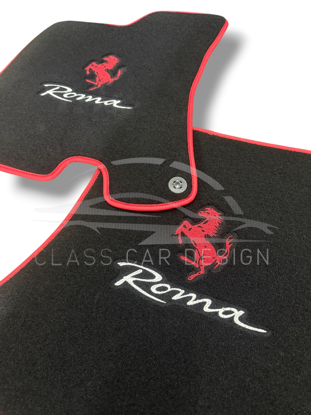 Ferrari Roma (2021-2024) Custom Fit Floor Mats Emblem Red Edging - Full Set Top View | Class Car Design