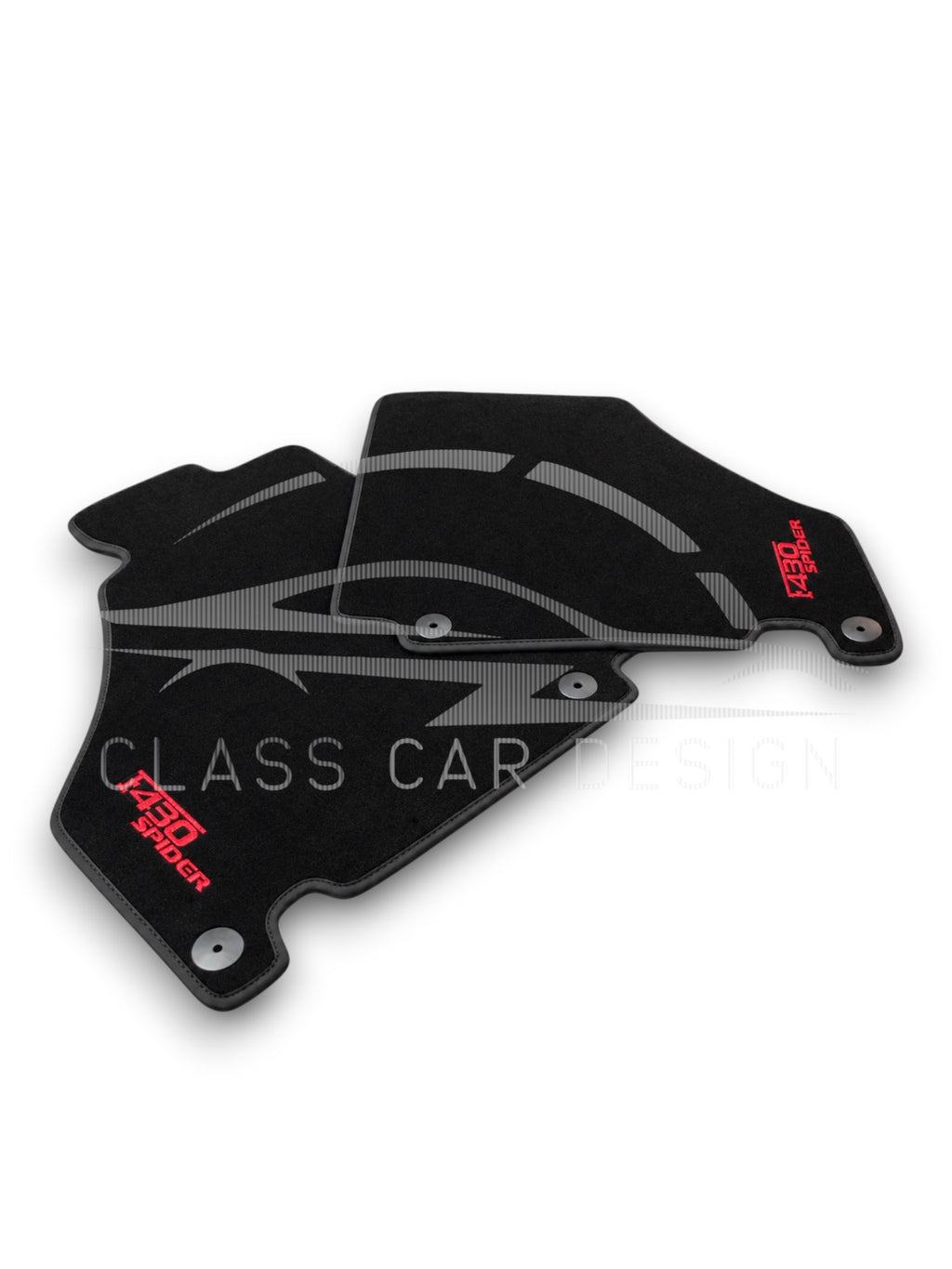 Ferrari F430 (2004-2009) Custom Fit Floor Mats Spider Red Stitching - Full Set Top View | Class Car Design