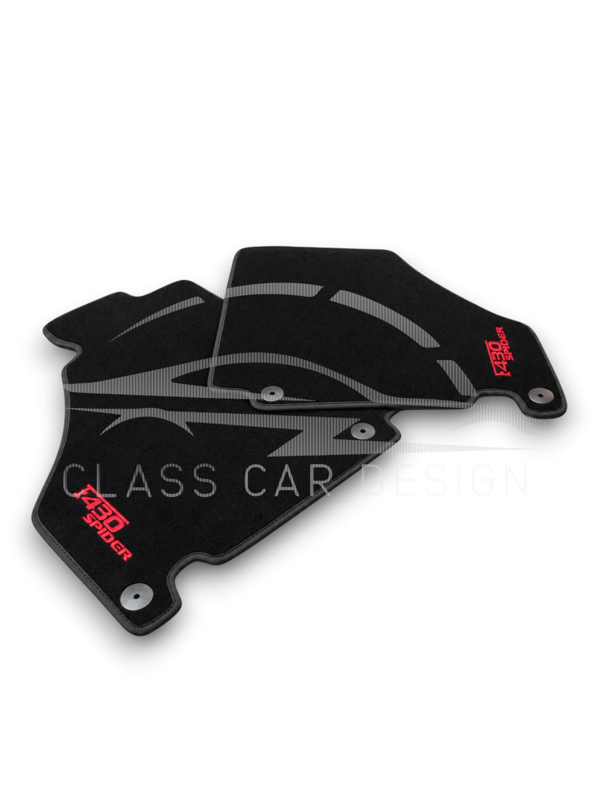 Ferrari F430 (2004-2009) Custom Fit Floor Mats Spider Red Stitching - Full Set Top View | Class Car Design
