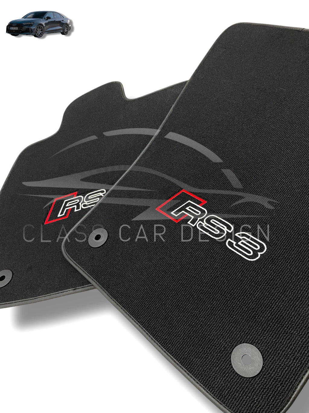 Audi RS 3 8Y 5-Door Sportback (2021-2024) Custom Fit Floor Mats Black Edging - Full Set Top View | Class Car Design