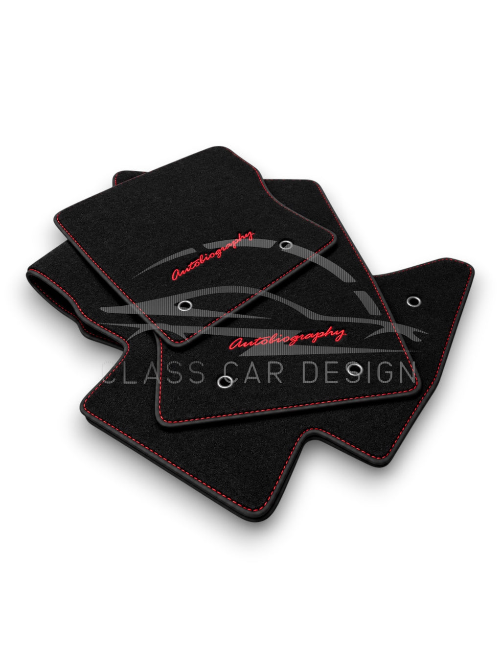 Range Rover P38 (1995-2002) Custom Fit Floor Mats Autobiography Red Stitching - Full Set Top View | Class Car Design