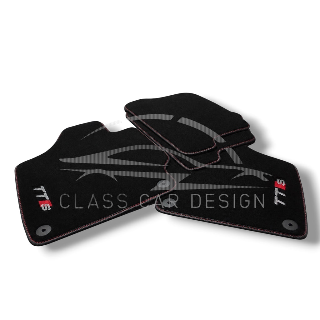 Audi TT Custom Fit Floor Mats TTS Red Stitching - Full Set Top View | Class Car Design