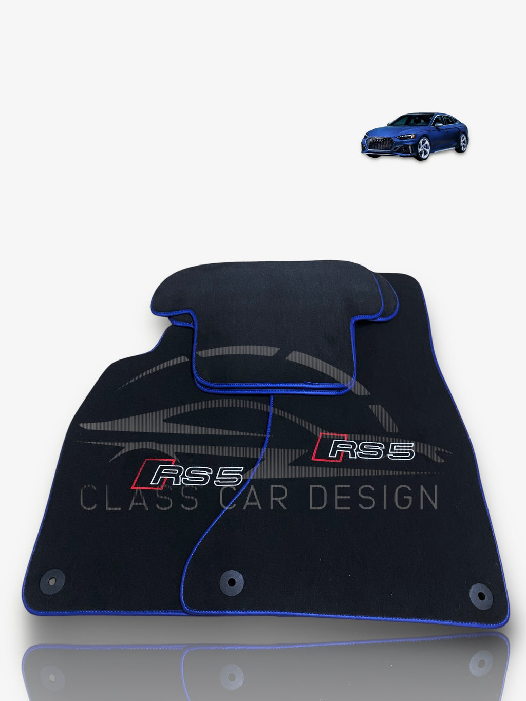Audi RS 5 B8 2-Door Coupe (2010-2015) Custom Fit Floor Mats Blue Edging - Full Set Top View | Class Car Design