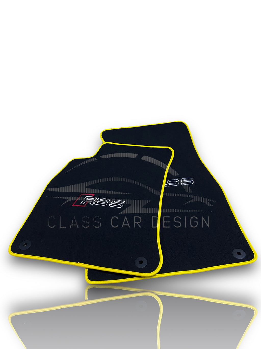 Audi RS 5 B9 2-Door Coupe (2017-2024) Custom Fit Floor Mats Yellow Edging - Full Set Top View | Class Car Design