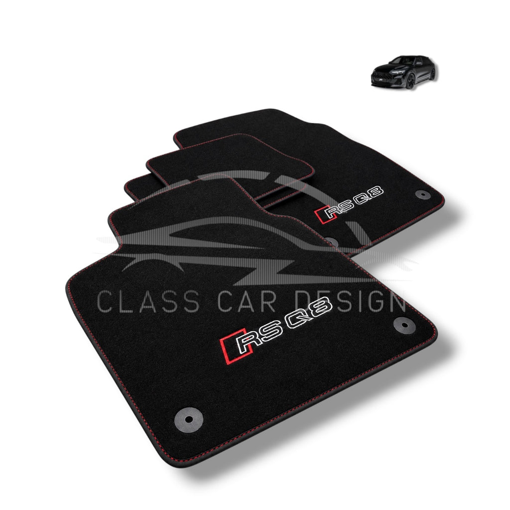 Audi RS Q8 (2019-2024) Custom Fit Floor Mats Emblem Red Stitching - Full Set Top View | Class Car Design