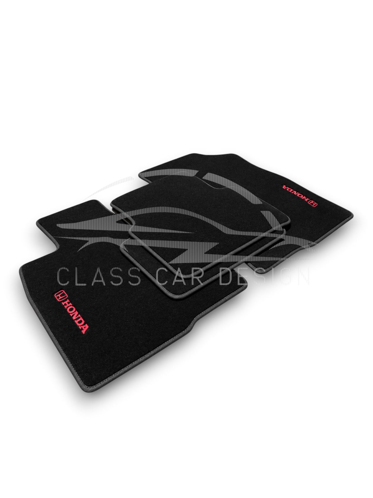 Honda Civic Sedan (2016-2021) Custom Fit Floor Mats Emblem Red - Full Set Top View | Class Car Design