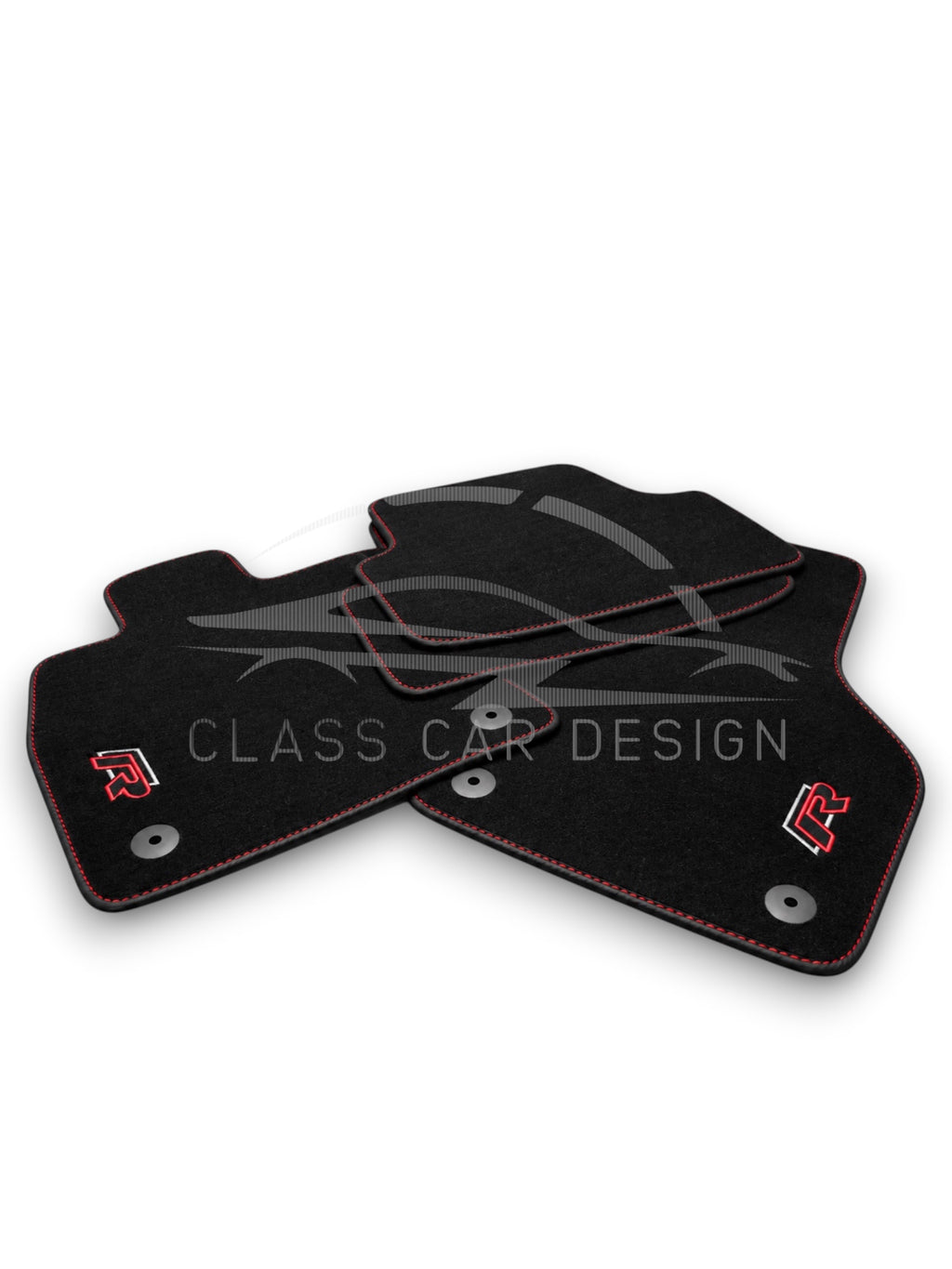 Volkswagen Golf 7.5 GTI (2013-2018) Custom Fit Floor Mats R Red Stitching - Full Set Top View | Class Car Design