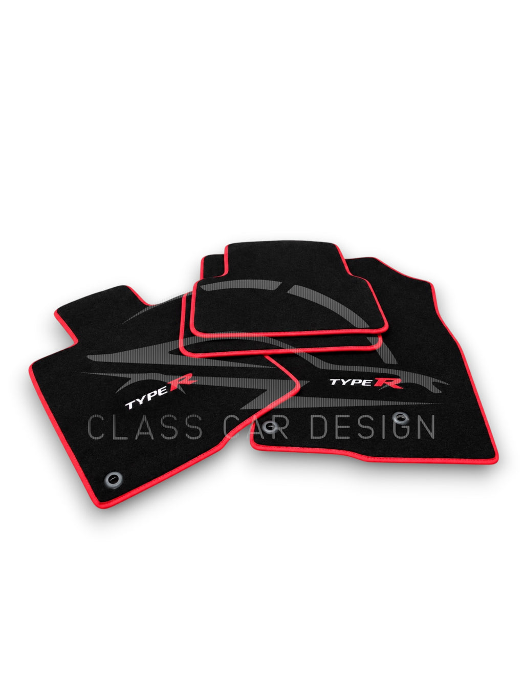Honda Civic Sedan (2012-2015) Custom Fit Floor Mats Type R Red Edging - Full Set Top View | Class Car Design
