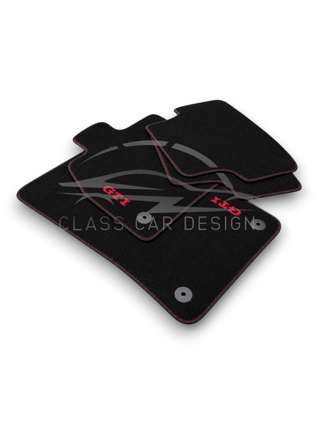 Volkswagen Golf 6 (2009-2013) Custom Fit Floor Mats GTI Red Stitching - Full Set Top View | Class Car Design