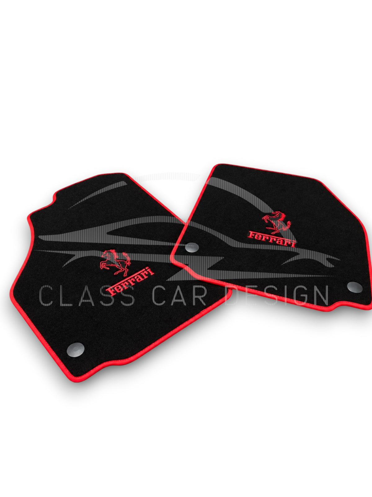 Ferrari Testarossa (1984-1996) Custom Fit Floor Mats Prancing Horse Red Edging - Full Set Top View | Class Car Design