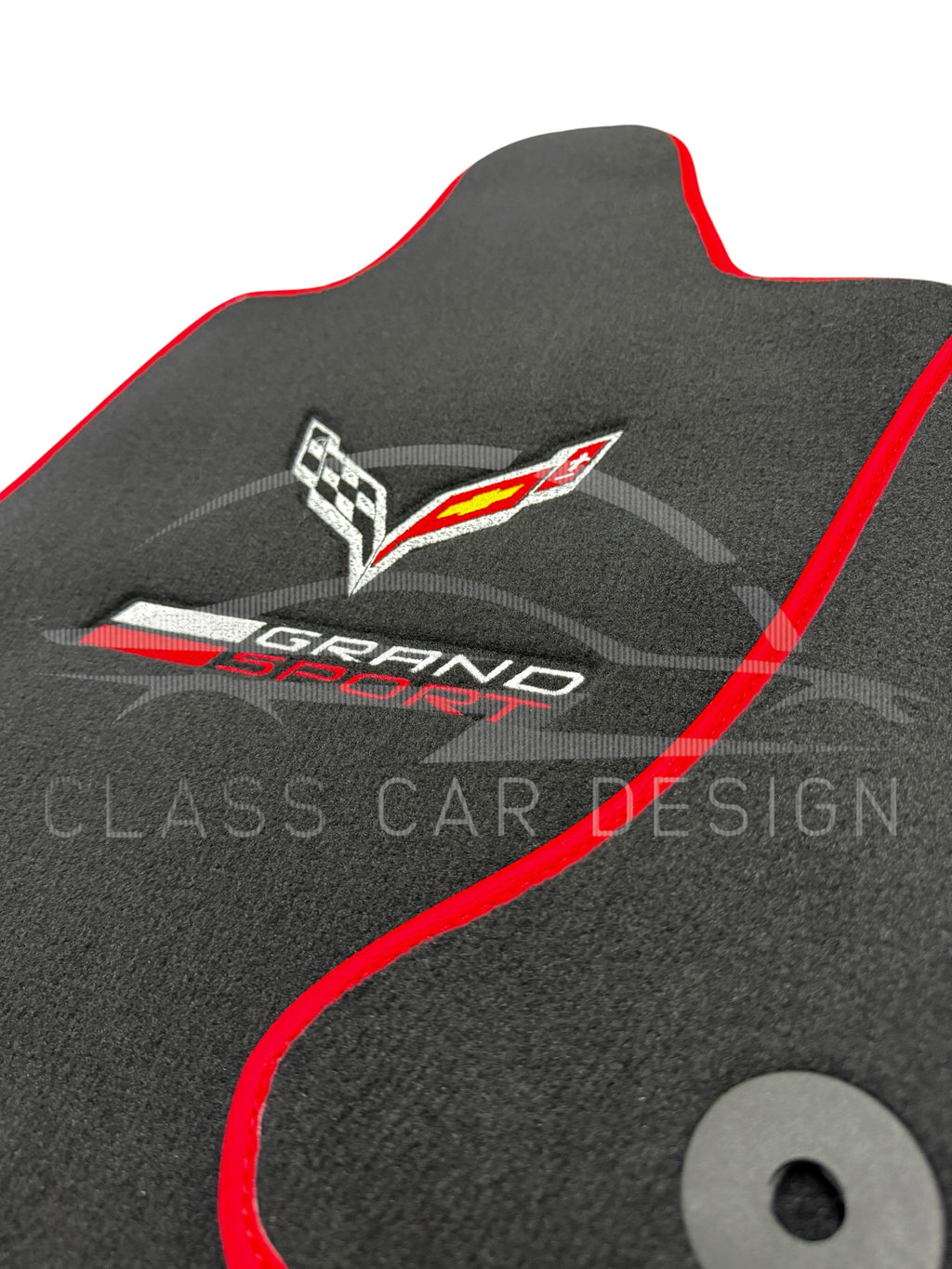 Chevrolet Corvette C7 (2014-2019) Custom Fit Floor Mats Grand Sport Red Edging - Full Set Top View | Class Car Design