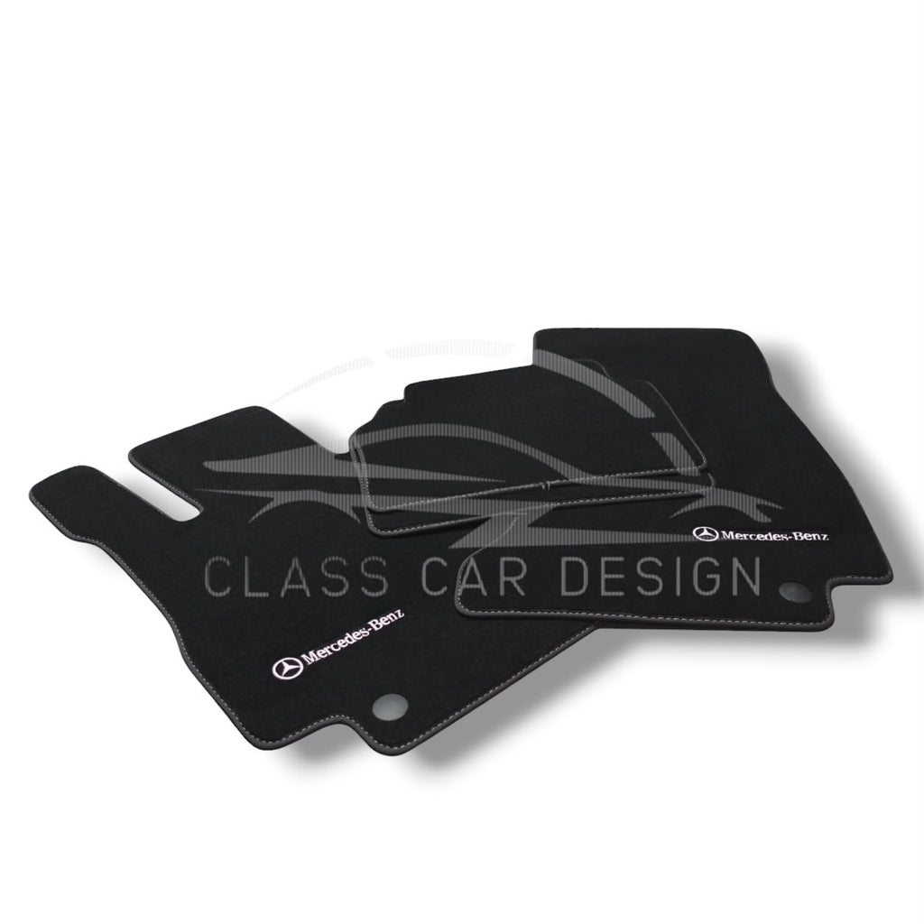 Mercedes-Benz CLA-Class X117 Shooting Brake (2015-2019) Custom Fit Floor Mats White Edging - Full Set Top View | Class Car Design