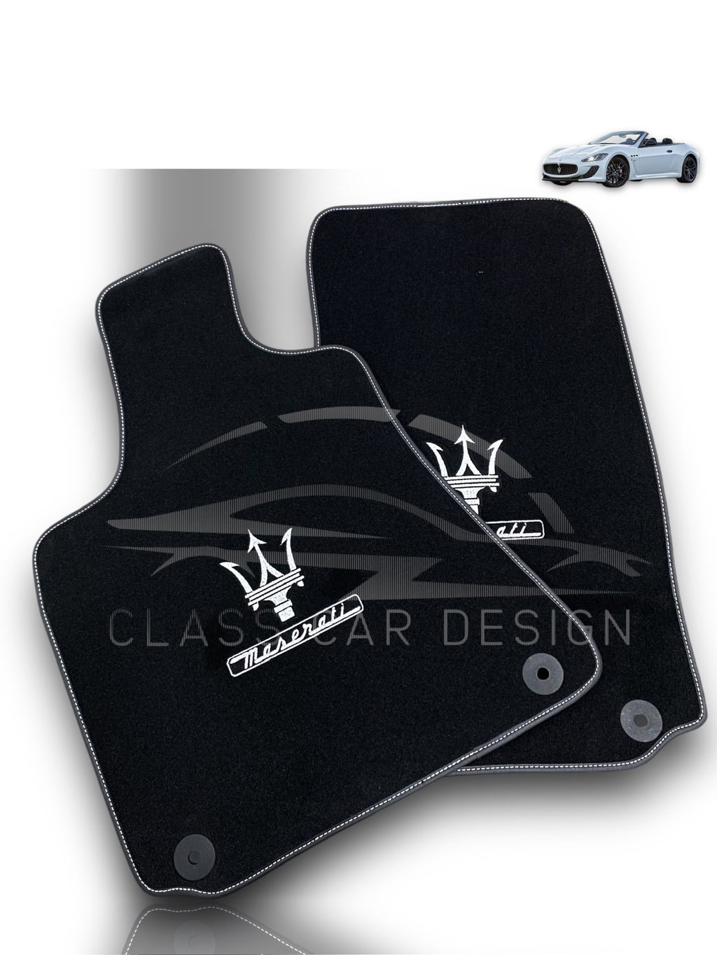 Maserati Coupe (2002-2007) Custom Fit Floor Mats Trofeo White - Full Set Top View | Class Car Design