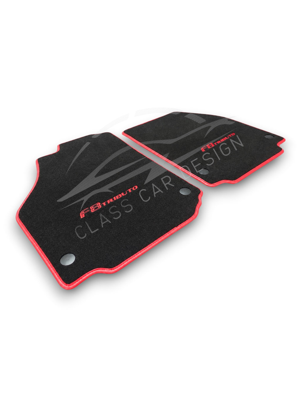 Ferrari F8 (2019-2023) Custom Fit Floor Mats Tributo Red Edging - Full Set Top View | Class Car Design
