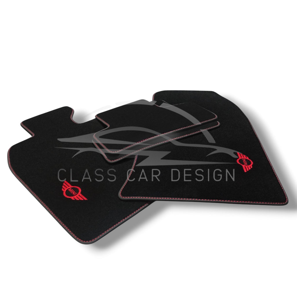 Mini Cooper Mark 3 (1969-1976) Custom Fit Floor Mats JCW Red - Full Set Top View | Class Car Design