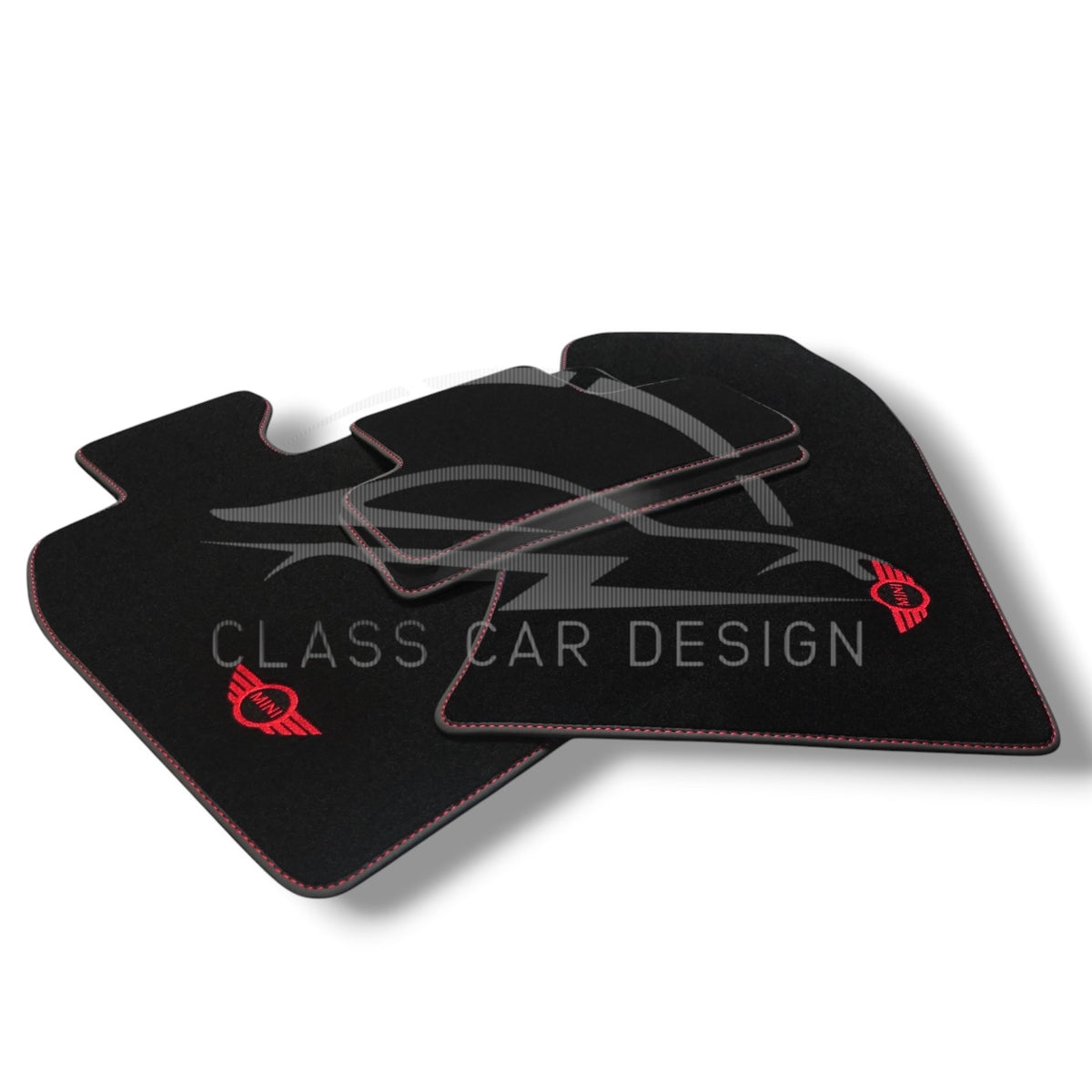 Mini Cooper Mark 3 (1969-1976) Custom Fit Floor Mats JCW Red - Full Set Top View | Class Car Design